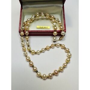 Freshwater Cultured Pearl Bead Necklace 14K Yellow 18" Long